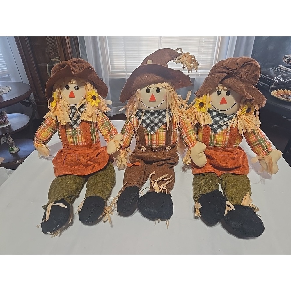 Set Of 3 Scarecrows 18" Shelf Sitters‎ Fall Harvest Halloween Decor 6027